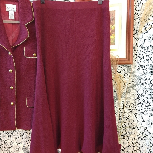 Louis Dell Olio burgundy maroon skirt set wool blend vintage zipper around edges - Picture 4 of 9